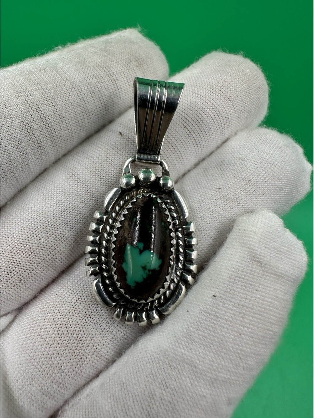 VNTG Navajo Pendant Turquoise 925 Sterling Silver Signed LTB Loren Thomas Begay